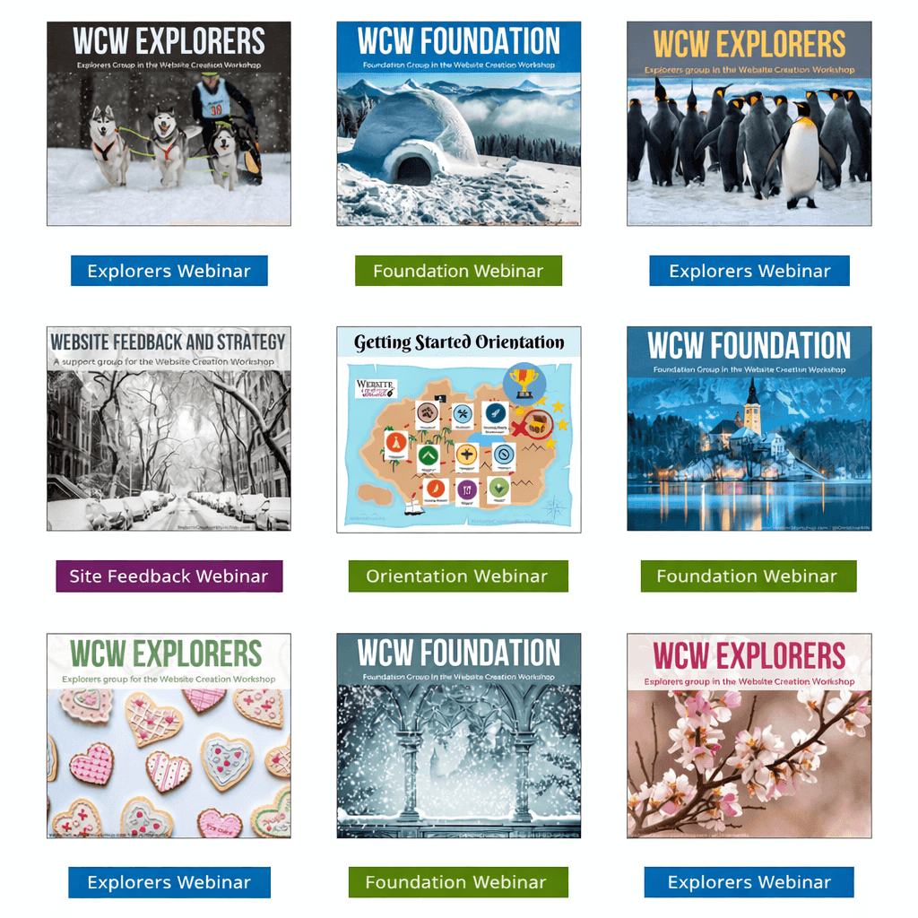 screenshot of the scheule of club webinars